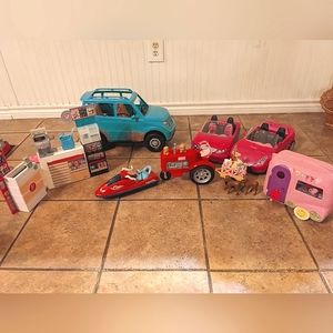HUGE Barbie Bundle Keep, Convertibles, Jetski, Airstream, Tractor, and Grocery